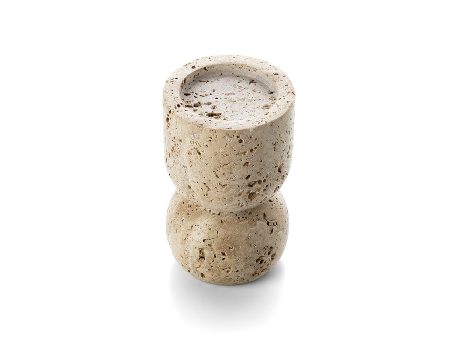 De Travertine Vessel Pillar Kaarshouder - Beige
