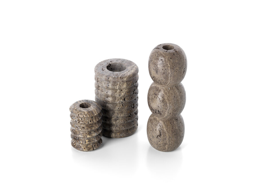 Der Travertine Totem Taper Kerzenhalter - Grau - L