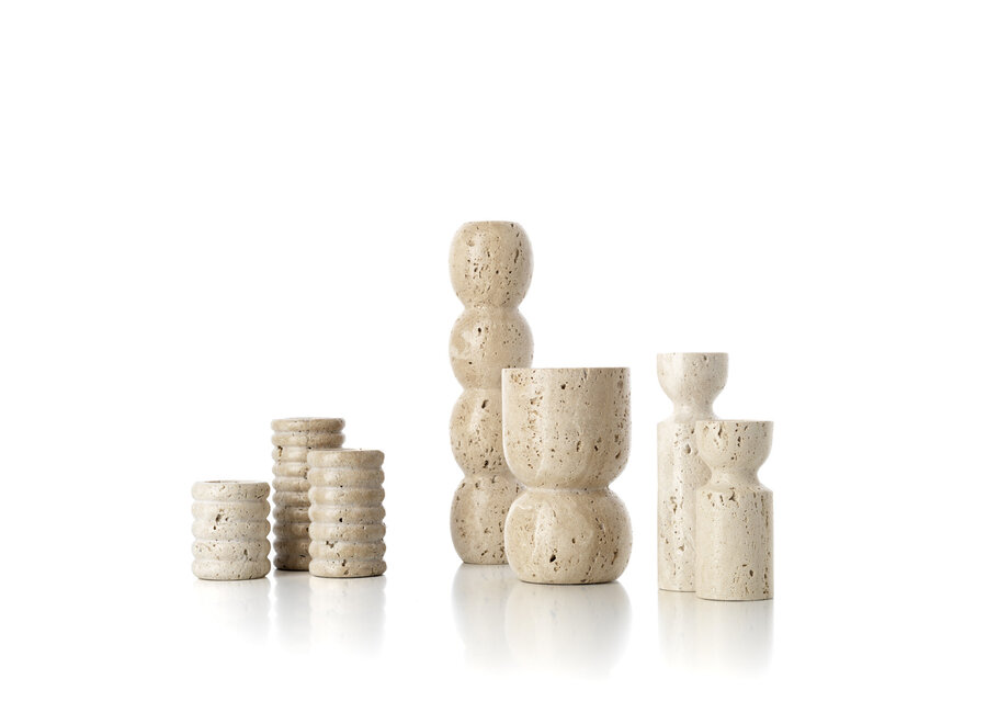 The Travertine Hourglass Candle Holder - Beige - S