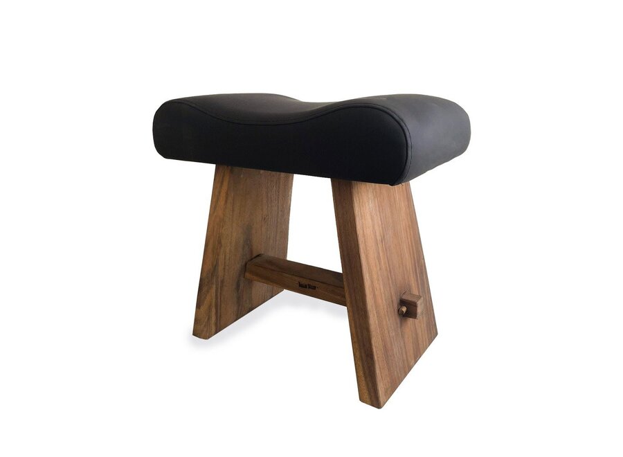 The Suar Stool with Leather - Natural Black