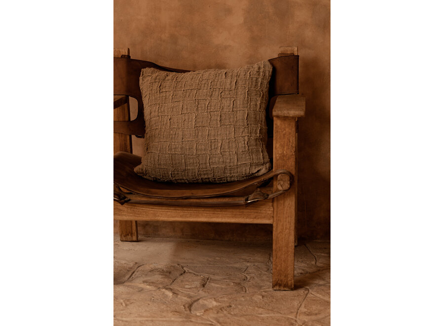 De Linen Damier Kussensloop - Naturel