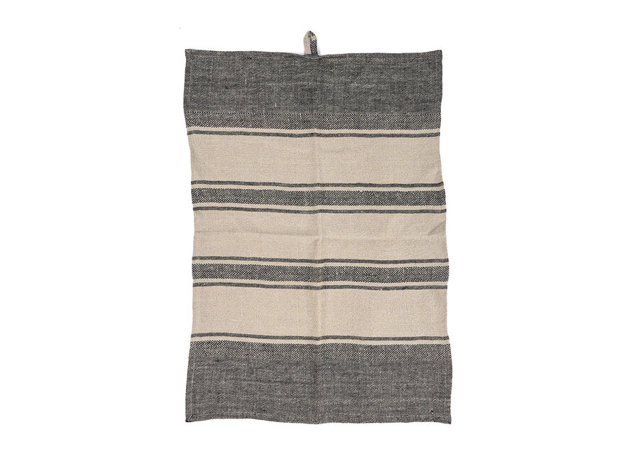 De Linen Smudge Keukendoek - Natuurlijk Zwart - 50x70