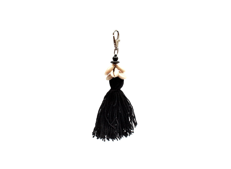 De Cowrie Tassel Sleutelhanger - Zwart