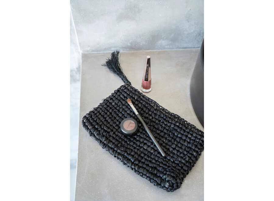Die Raffia Clutch mit Reissverschluss - Schwarz Schwarz - S