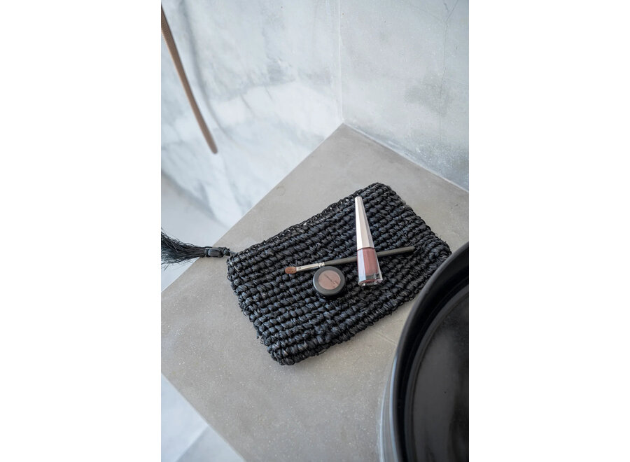 Die Raffia Clutch mit Reissverschluss - Schwarz Schwarz - S