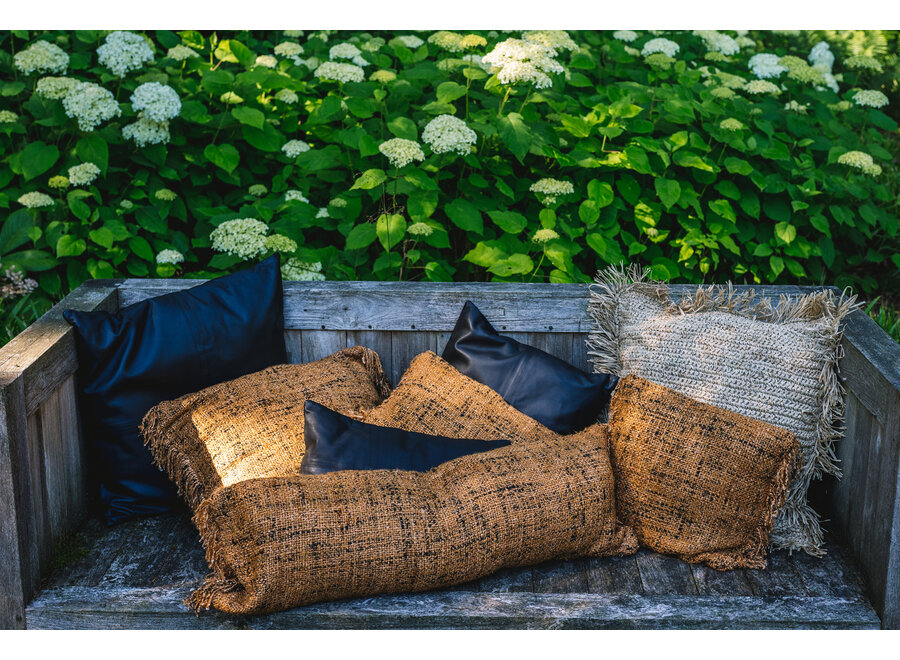 The Four Panel Leather Cushion Cover - Black - 40x40