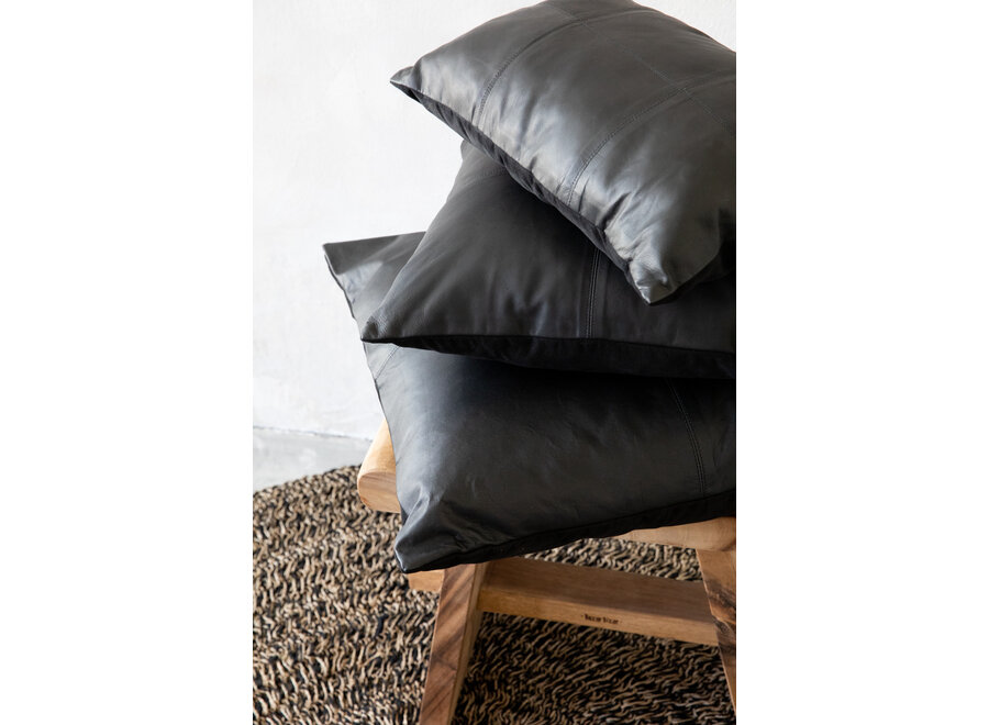 Il Copricuscino Four Leather Panel - Nero - 40x40