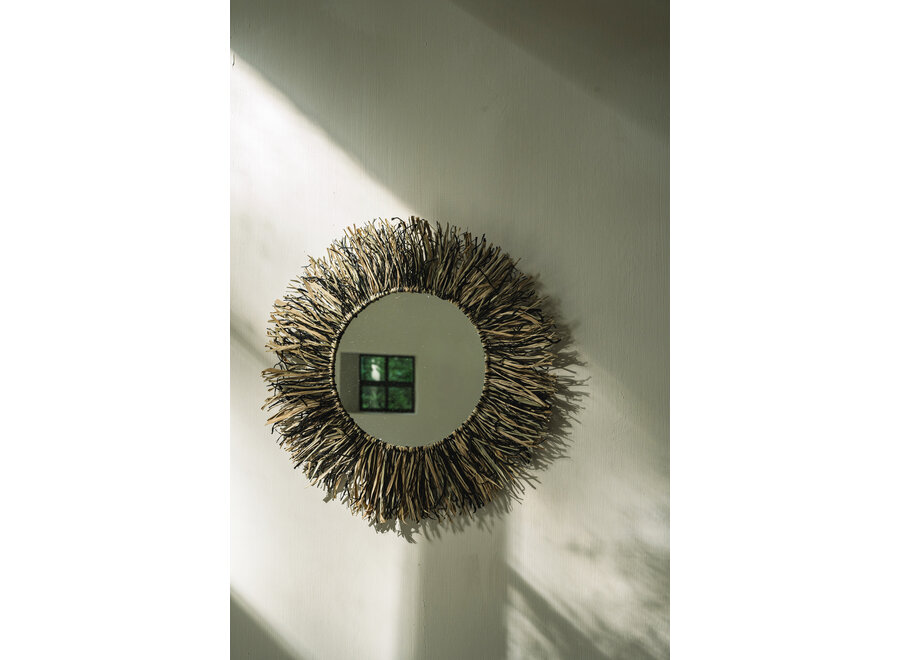 Der Raffia Fringe Wandspiegel - Naturschwarz - M