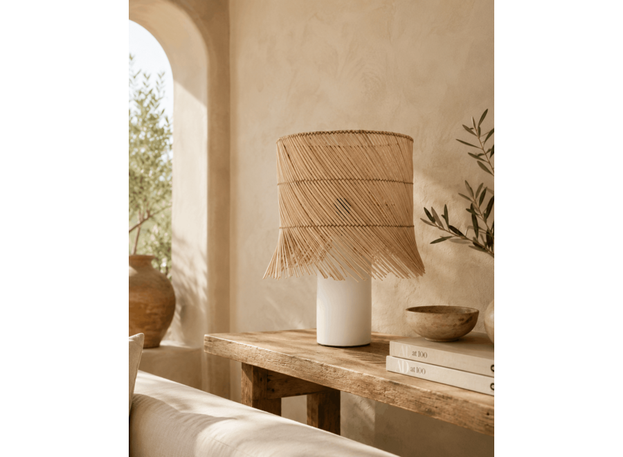 Die Rattan Tischlampe - Weiss Natur