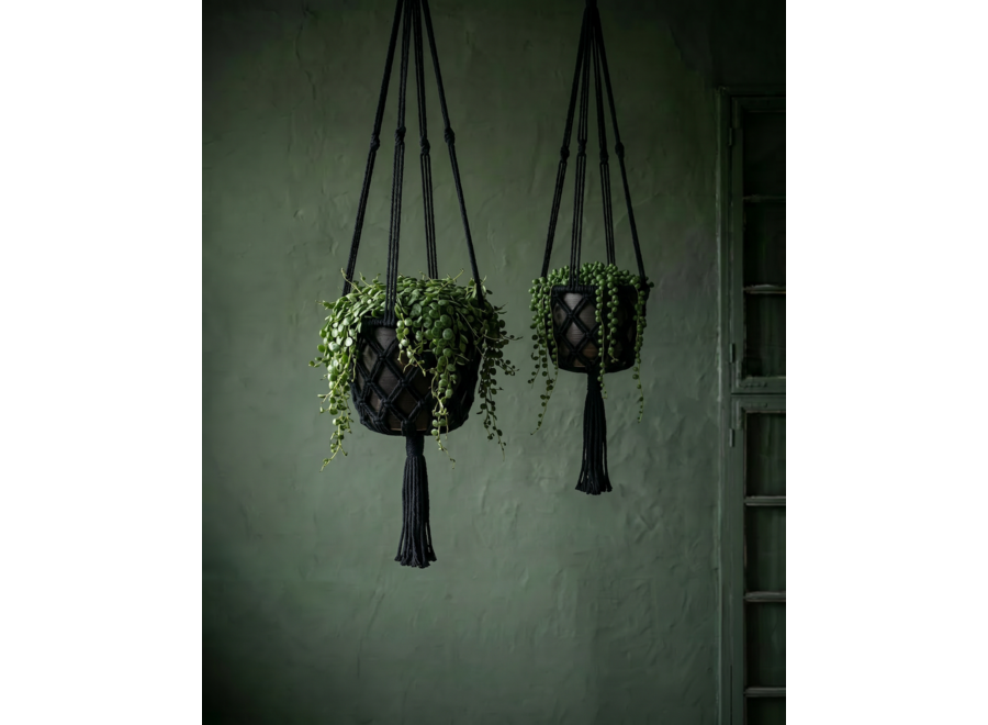 El Macrame Plant Holder - Black - M