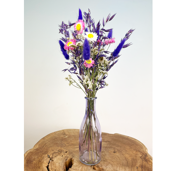 Botella con flores secas (azul)