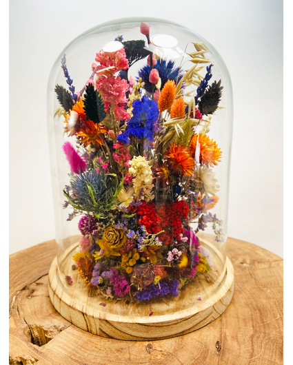 Fleurs sèches dans une cloche en verre ''large'' - ⌀22xH30cm
