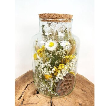 Grand pot en verre avec des fleurs séchées (naturel) - ⌀17xH25cm.
