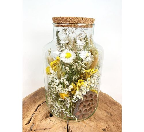 Grand pot en verre avec des fleurs séchées (naturel) - ⌀17xH25cm.