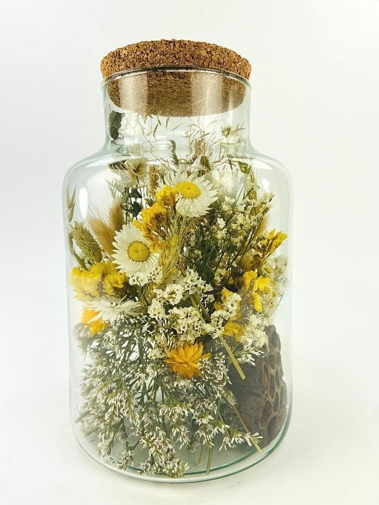 Grand pot en verre avec des fleurs séchées (naturel) - ⌀17xH25cm.