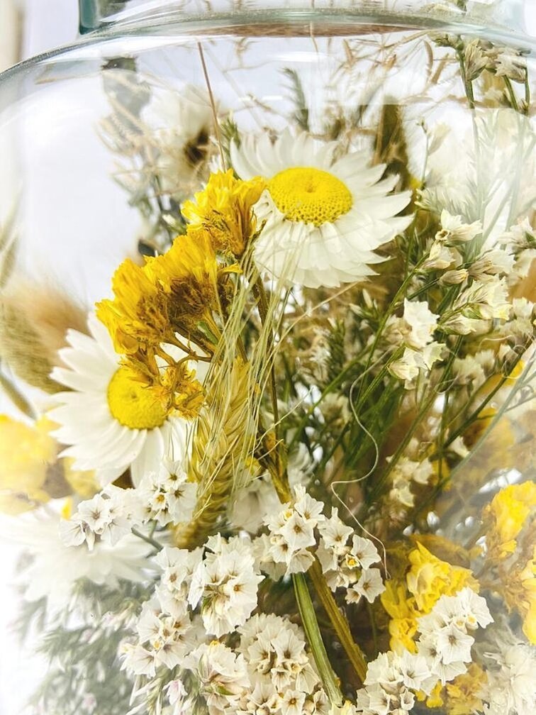 Grand pot en verre avec des fleurs séchées (naturel) - ⌀17xH25cm.