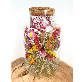 Großes Glasgefäß mit getrockneten Blumen (bemalt) - ⌀17xH25cm