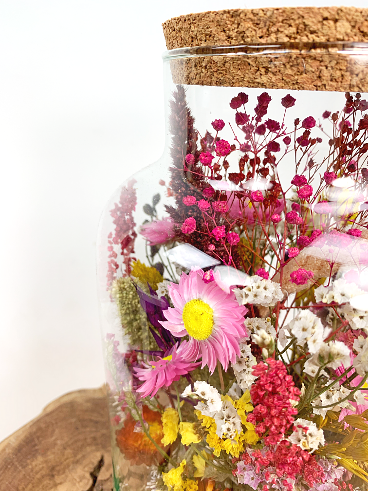 Großes Glasgefäß mit getrockneten Blumen (bemalt) - ⌀17xH25cm