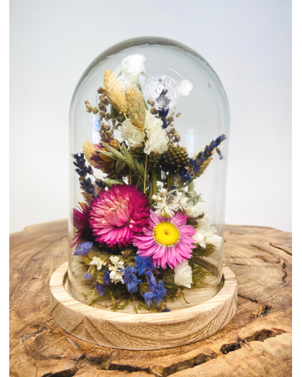 Trockenblumen in Glasglocke ''klein'' - ⌀13xH12cm