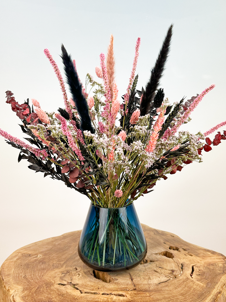 Ramo de flores secas "Noche de Lujo" (Pequeño) - incluye jarrón azul | 35cm