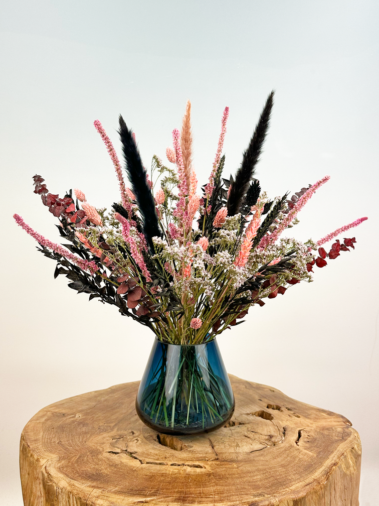 Ramo de flores secas "Noche de Lujo" (Pequeño) - incluye jarrón azul | 35cm