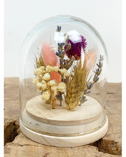 Agotado - Mini campana de cristal con flores secas "Rosa" | 8x10cm