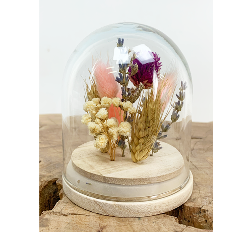 Agotado - Mini campana de cristal con flores secas "Rosa" | 8x10cm