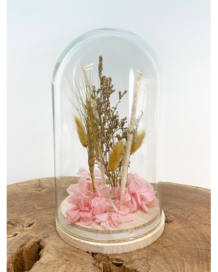 Grande cloche en verre avec fleurs séchées "Pink" | 12x21cm