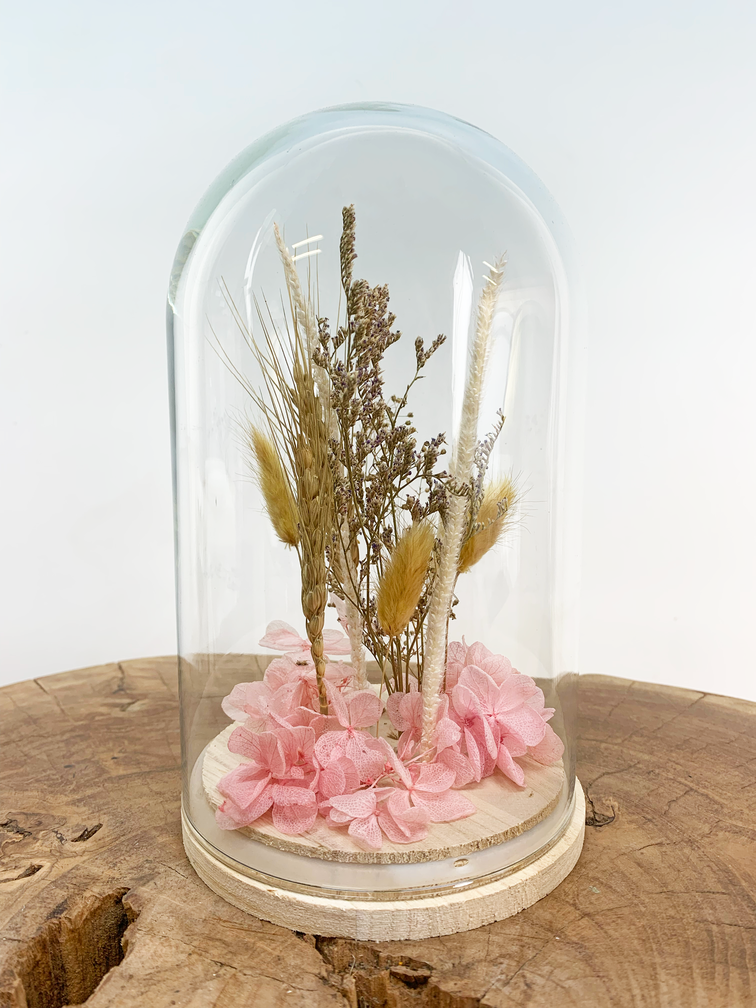 Grande cloche en verre avec fleurs séchées "Pink" | 12x21cm