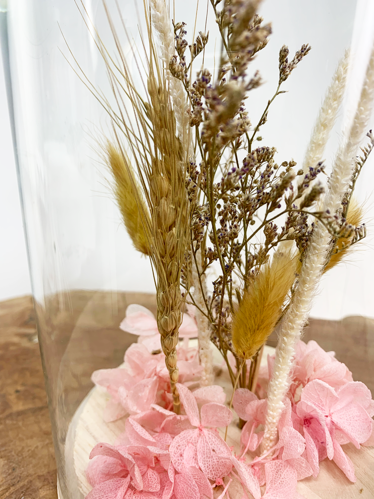 Grande cloche en verre avec fleurs séchées "Pink" | 12x21cm