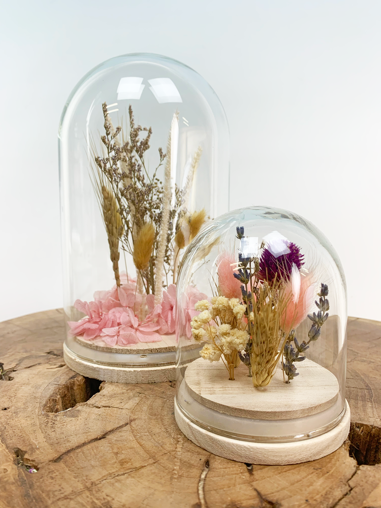 Grande cloche en verre avec fleurs séchées "Pink" | 12x21cm