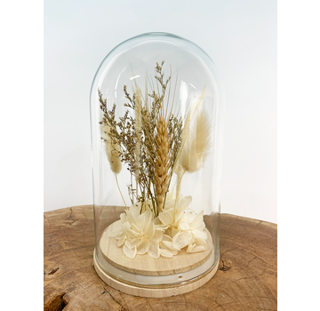 Grande cloche en verre avec fleurs séchées "Beige" | 12x21cm