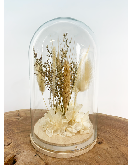 Grande cloche en verre avec fleurs séchées "Beige" | 12x21cm