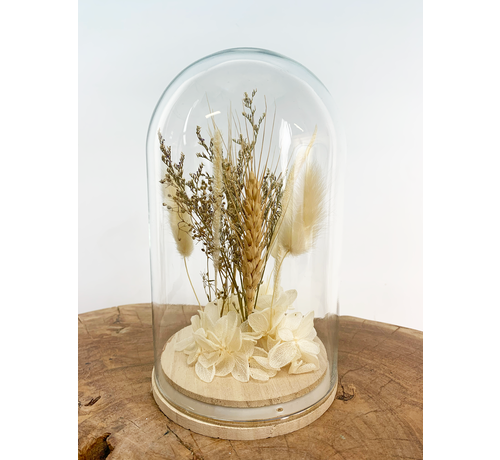 Grande cloche en verre avec fleurs séchées "Beige" | 12x21cm