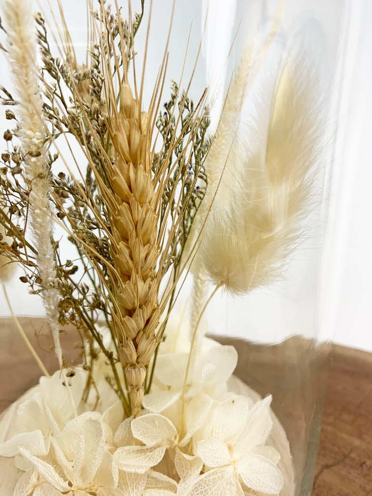 Grande cloche en verre avec fleurs séchées "Beige" | 12x21cm