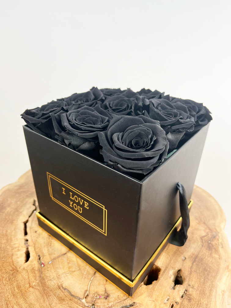 Caja de lujo para rosas de larga duración - 9 rosas (varios colores)