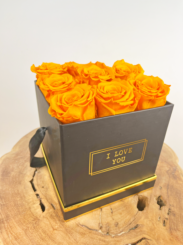 Caja de lujo para rosas de larga duración - 9 rosas (varios colores)