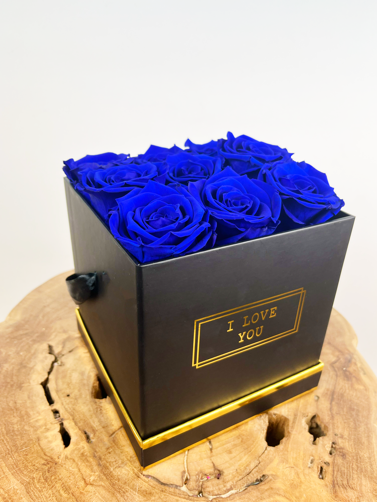 Caja de lujo para rosas de larga duración - 9 rosas (varios colores)