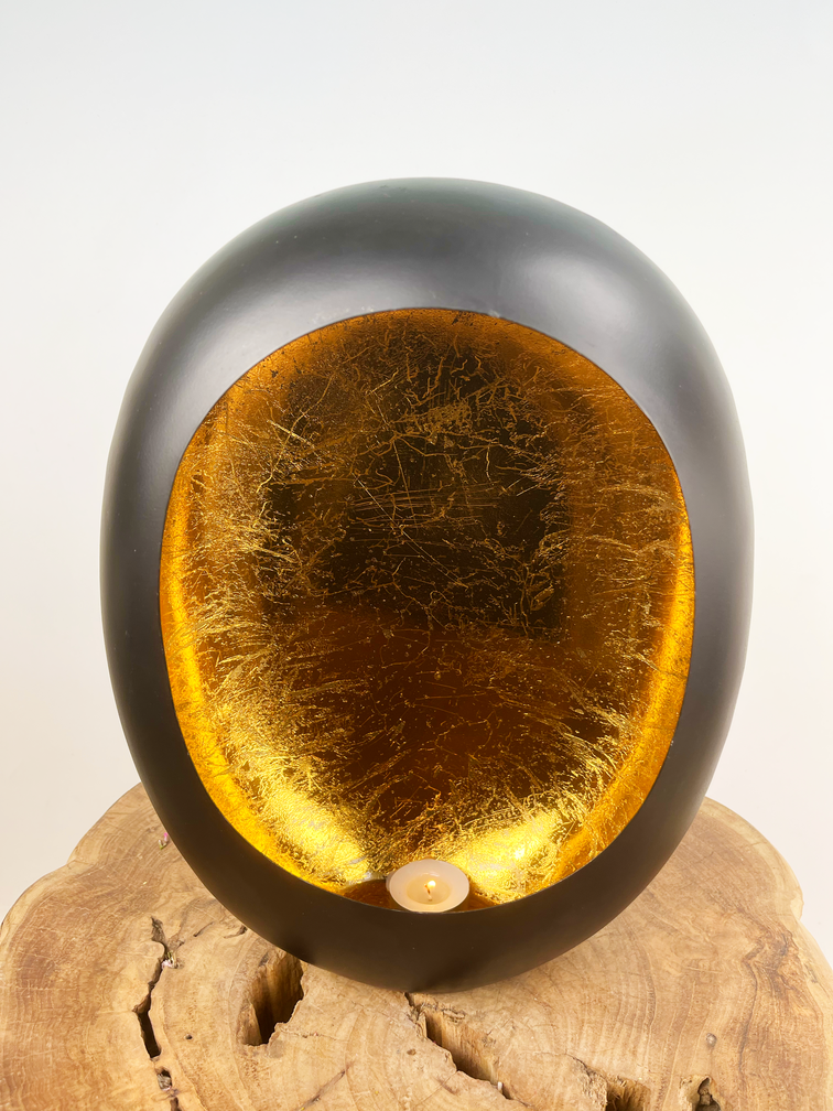 Marrakesch T-light schwarz/goldenes Ei Large | 26x11x33cm