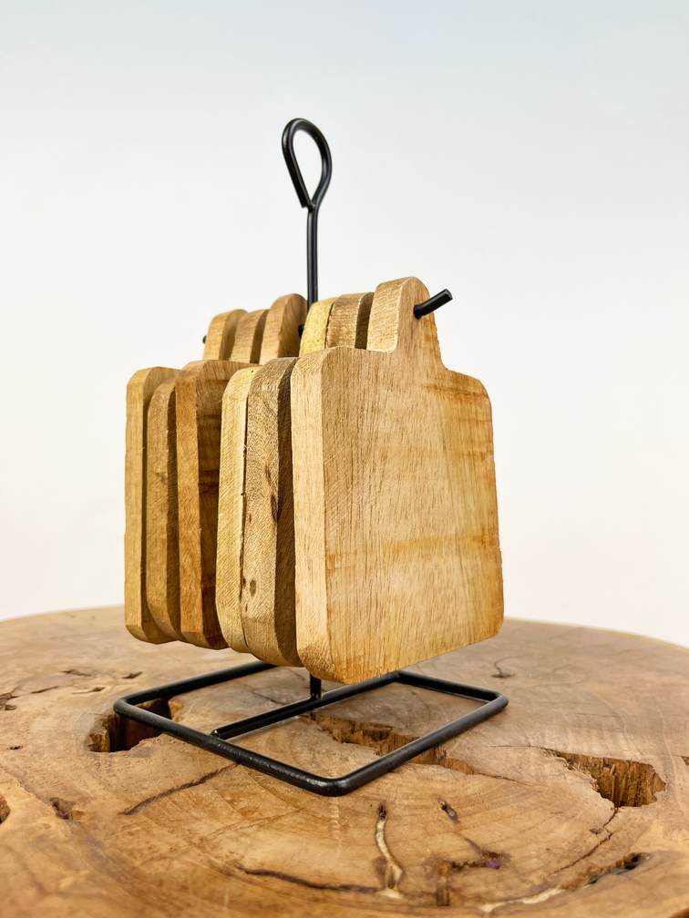 Sottobicchiere in legno di mango 6 pezzi i.c.m. stand | 11x22cm