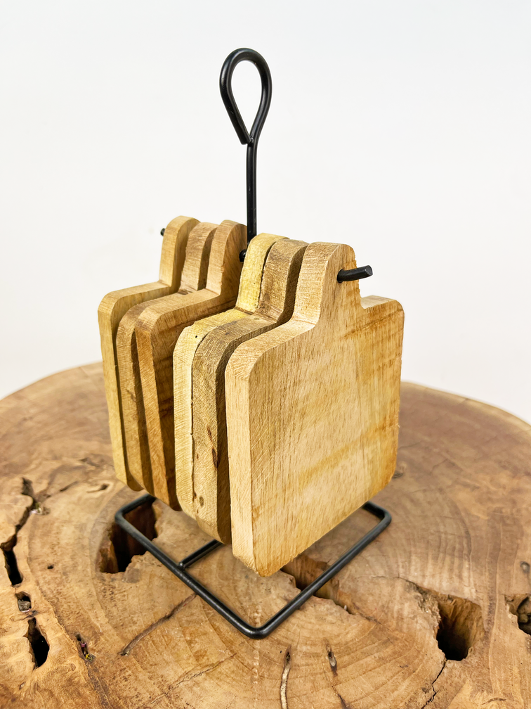 Sottobicchiere in legno di mango 6 pezzi i.c.m. stand | 11x22cm