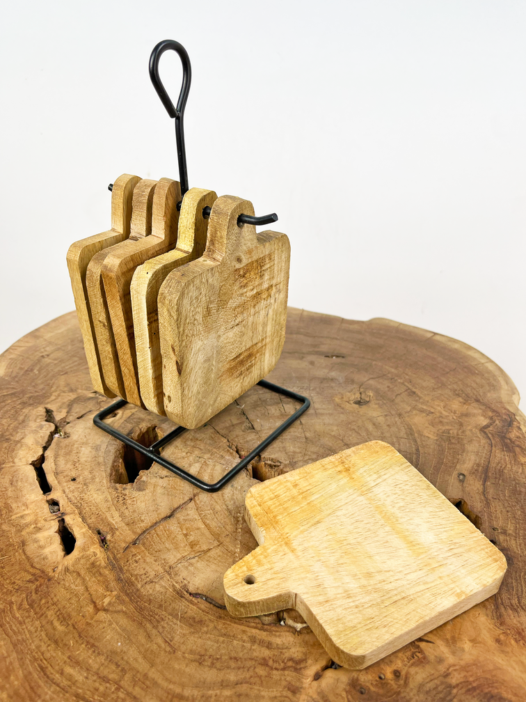 Sottobicchiere in legno di mango 6 pezzi i.c.m. stand | 11x22cm