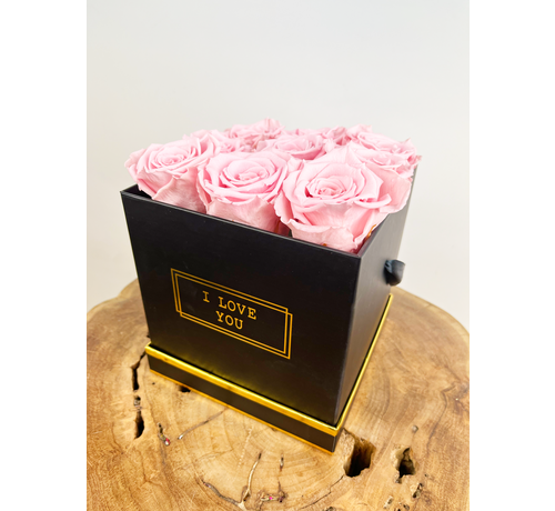 Caja de lujo para rosas de larga duración - 9 rosas 'rosa