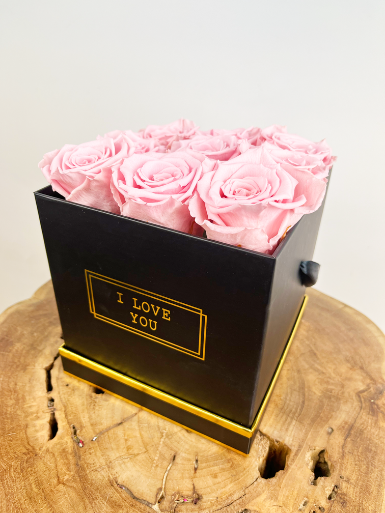 Caja de lujo para rosas de larga duración - 9 rosas 'rosa
