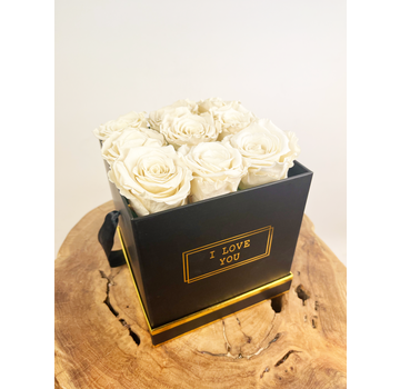 Caja de lujo para rosas de larga duración - 9 rosas 'blancas