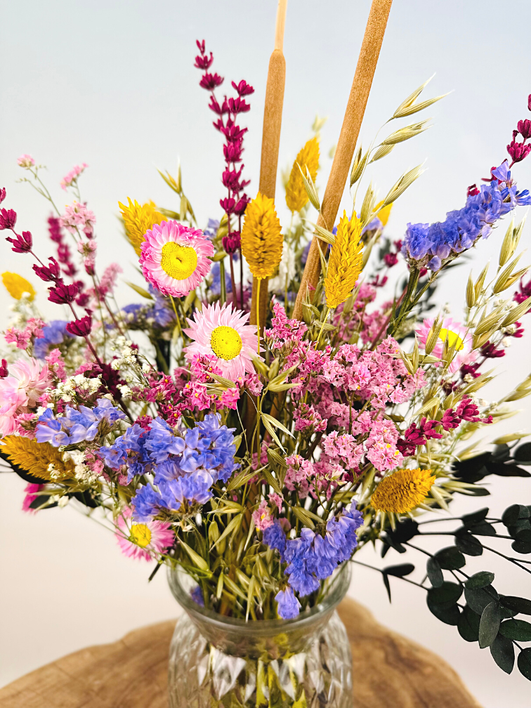 Bouquet di fiori secchi "The Happiness Bouquet" - incluso vaso trasparente | 35cm