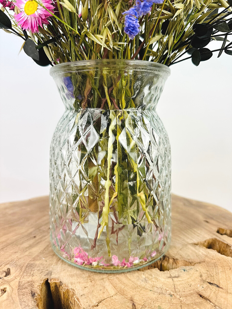 Trockenblumenstrauß "The Happiness Bouquet" - inklusive transparenter Vase | 35cm