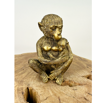 Scimmia d'oro con piccolo | 13x9x15cm