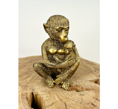 Singe doré avec son petit 13x9x15cm