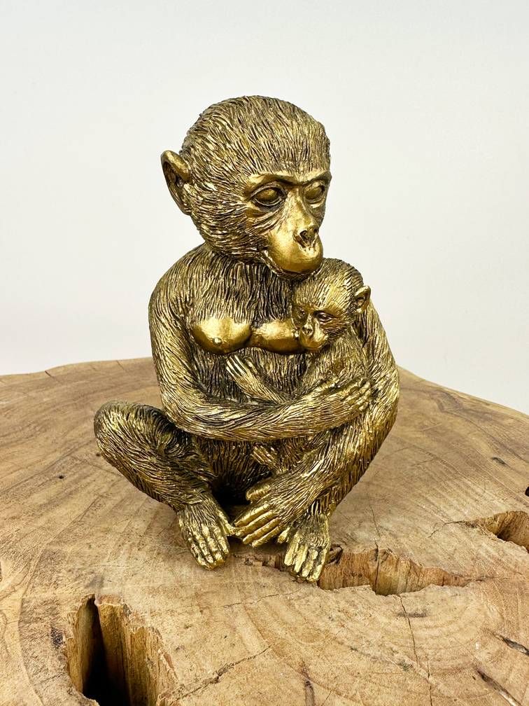Scimmia d'oro con piccolo | 13x9x15cm